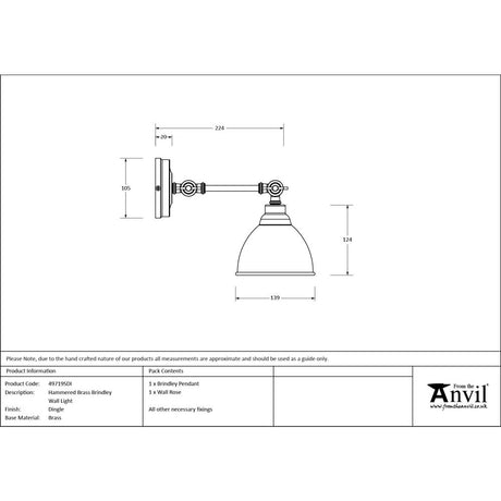 From The Anvil - Hammered Brass Brindley Wall Light in Dingle | Sku. 49719SDI | Trade Door Handles.