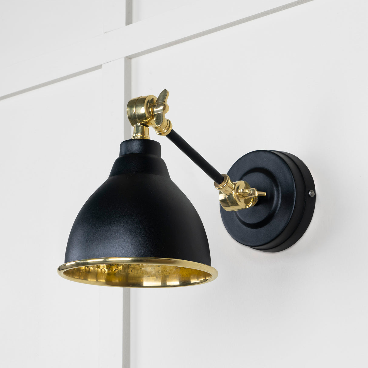 From The Anvil - Hammered Brass Brindley Wall Light in Elan Black | Sku. 49719SEB | Trade Door Handles.