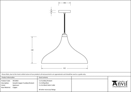 From The Anvil - Smooth Copper Frankley Pendant in Upstream | Sku. 49720SU | Trade Door Handles.
