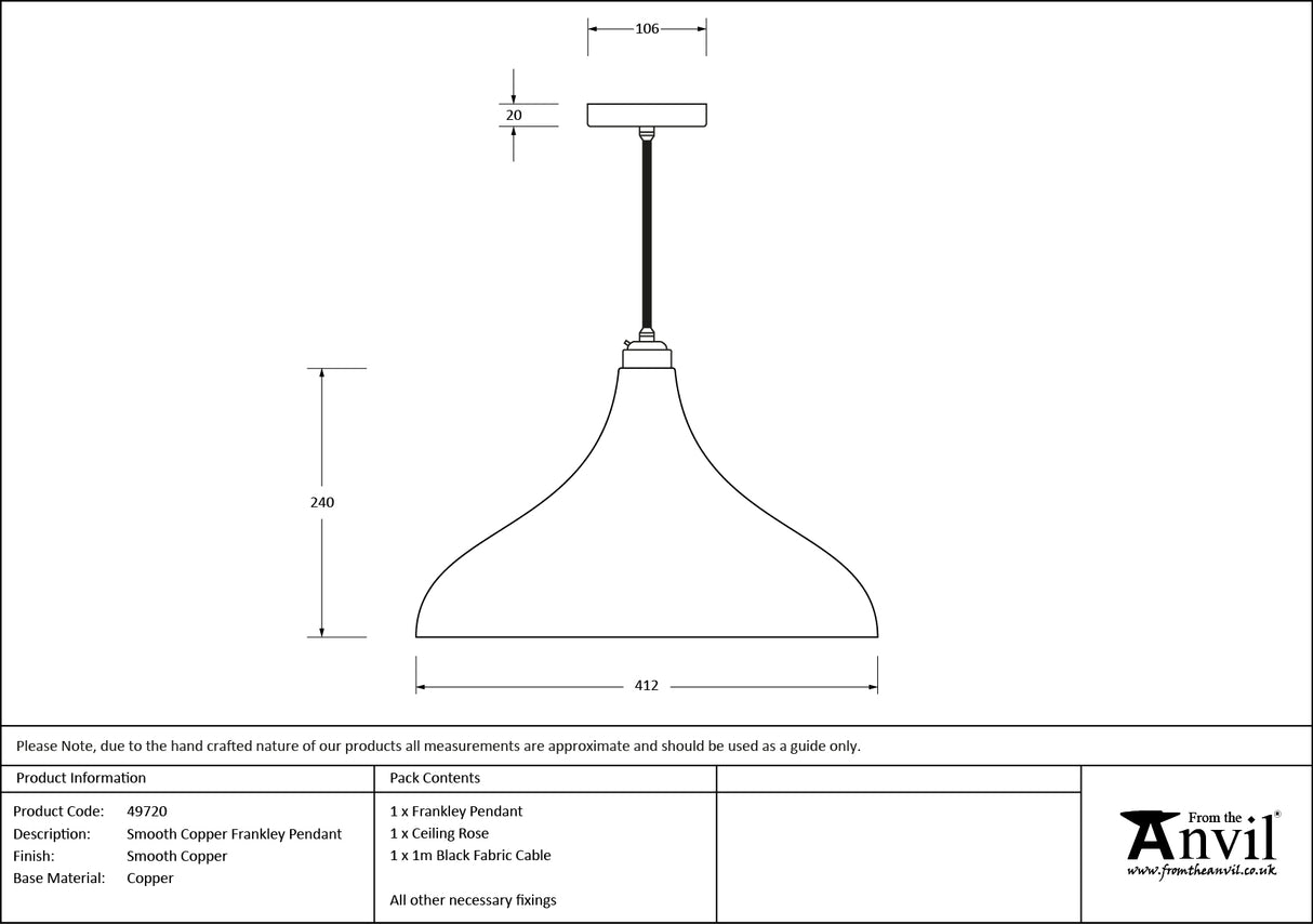 From The Anvil - Smooth Copper Frankley Pendant | Sku. 49720 | Trade Door Handles.