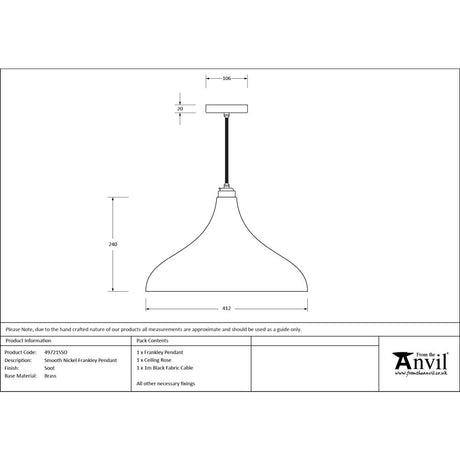 From The Anvil - Smooth Nickel Frankley Pendant in Soot | Sku. 49721SSO | Trade Door Handles.