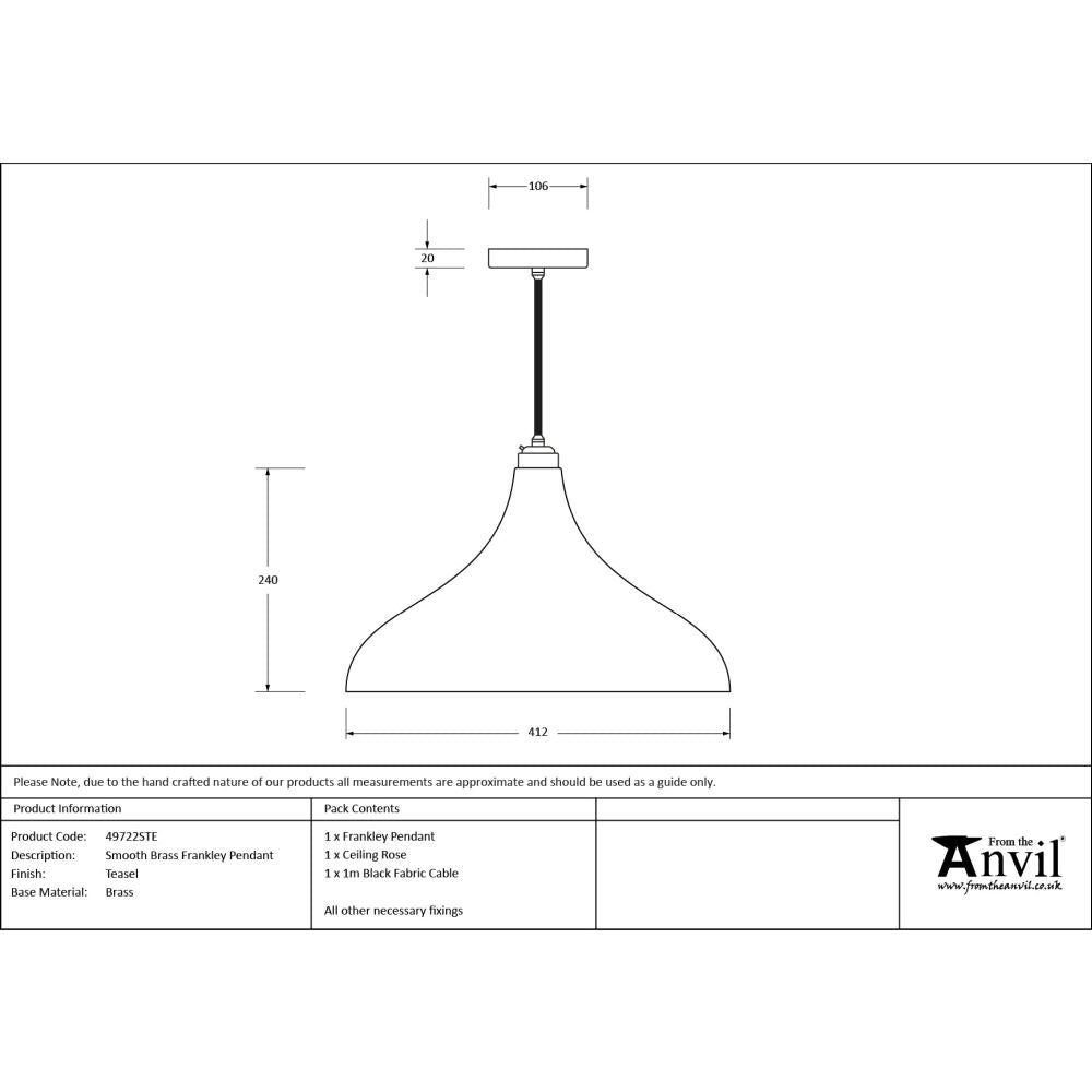 From The Anvil - Smooth Brass Frankley Pendant in Teasel | Sku. 49722STE | Trade Door Handles.