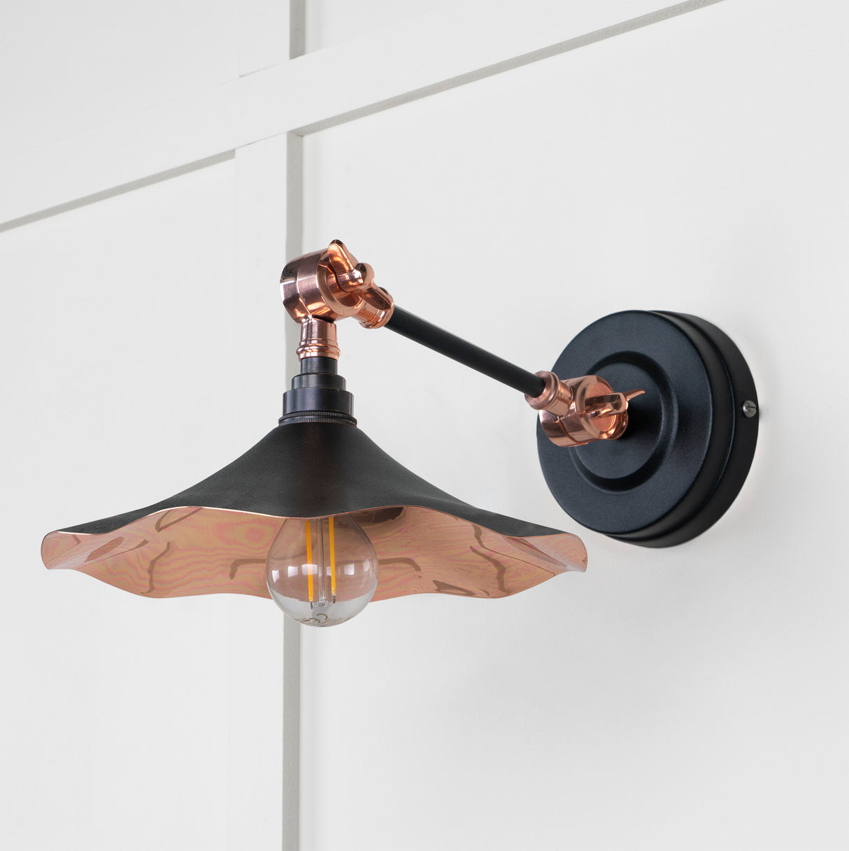 From The Anvil - Smooth Copper Flora Wall Light in Elan Black | Sku. 49723SEB | Trade Door Handles.