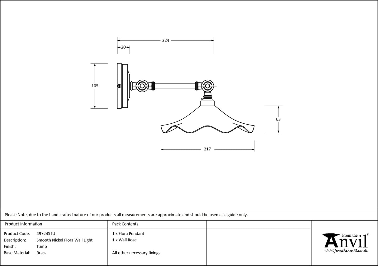 From The Anvil - Smooth Nickel Flora Wall Light in Tump | Sku. 49724STU | Trade Door Handles.