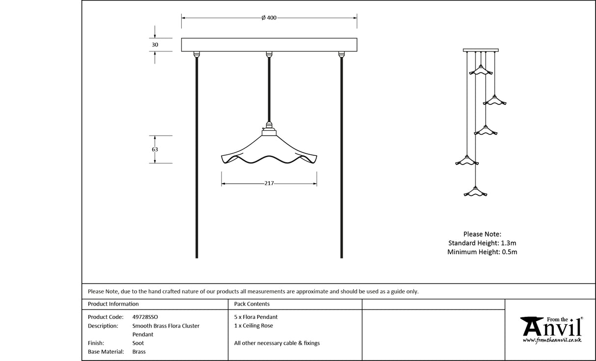 From The Anvil - Smooth Brass Flora Cluster Pendant in Soot | Sku. 49728SSO | Trade Door Handles.