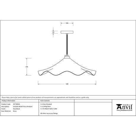 From The Anvil - Smooth Nickel Flora Pendant in Elan Black | Sku. 49730SEB | Trade Door Handles.