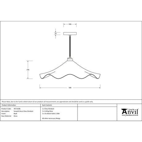 From The Anvil - Smooth Brass Flora Pendant in Bluff | Sku. 49731SBL | Trade Door Handles.