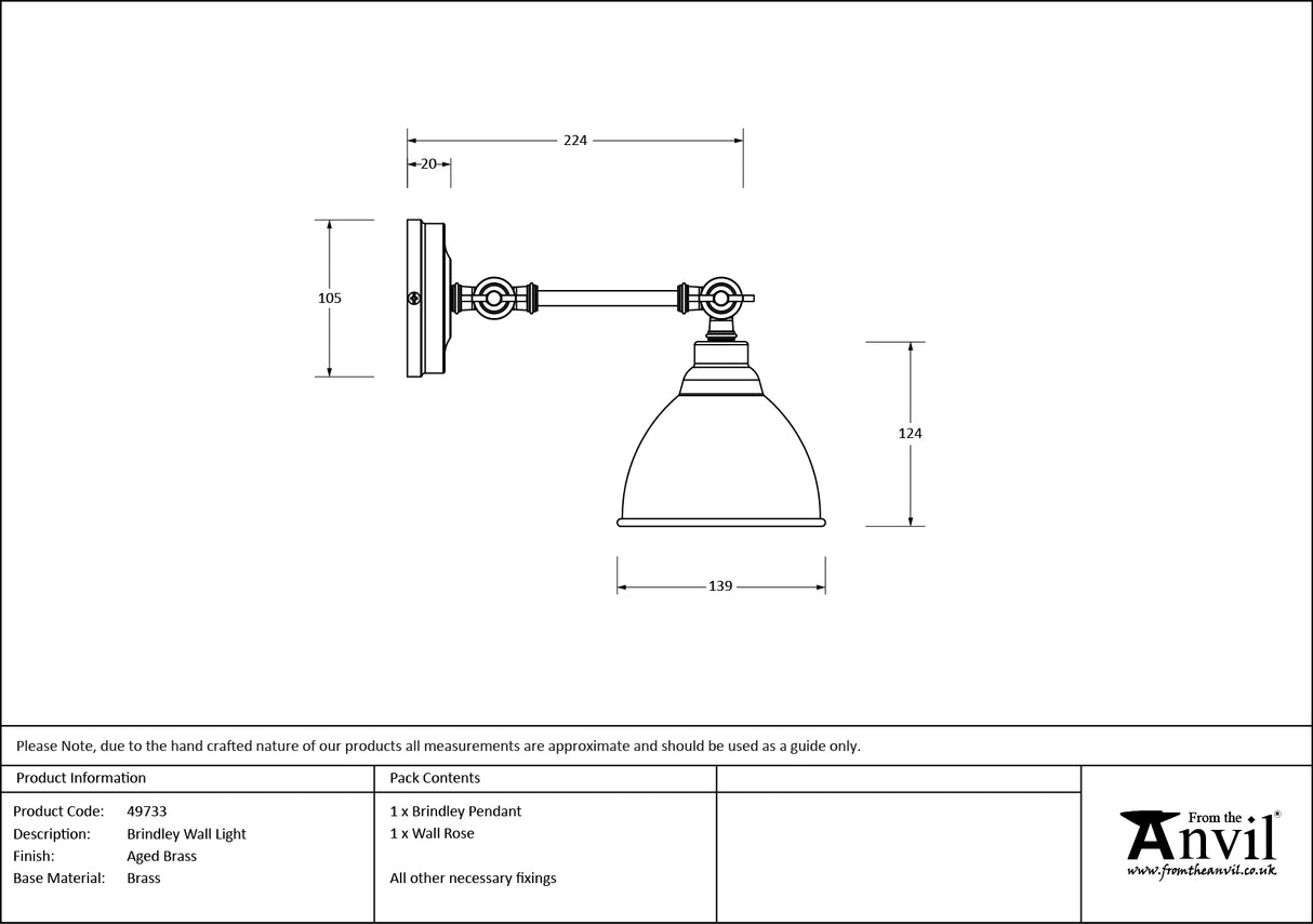 From The Anvil - Aged Brass Brindley Wall Light | Sku. 49733 | Trade Door Handles.