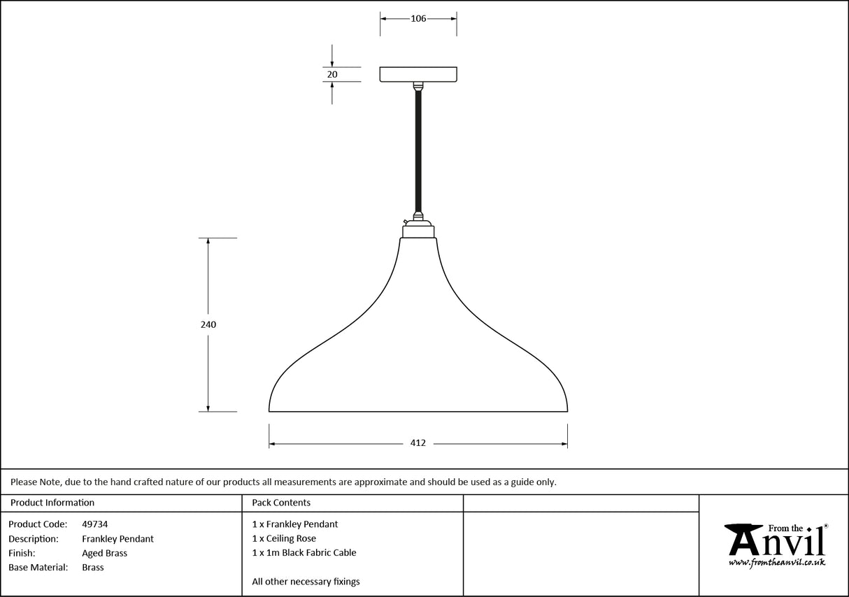 From The Anvil - Aged Brass Frankley Pendant | Sku. 49734 | Trade Door Handles.