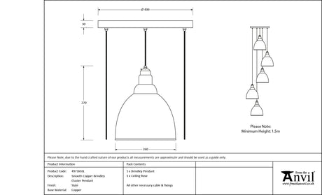 From The Anvil - Smooth Copper Brindley Cluster Pendant in Slate | Sku. 49736SSL | Trade Door Handles.