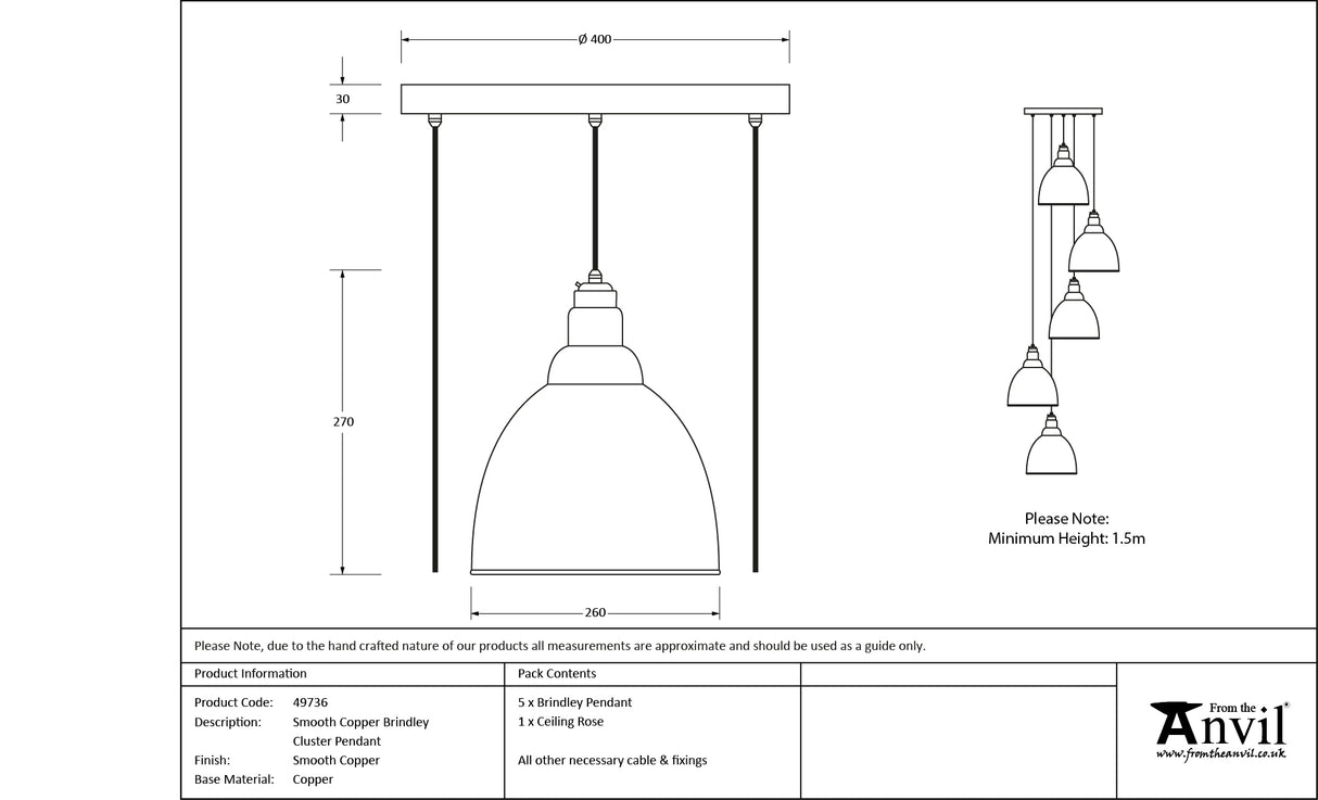 From The Anvil - Smooth Copper Brindley Cluster Pendant | Sku. 49736 | Trade Door Handles.