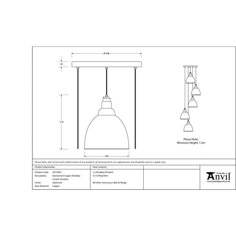 From The Anvil - Hammered Copper Brindley Cluster Pendant in Upstream | Sku. 49739SU | Trade Door Handles.