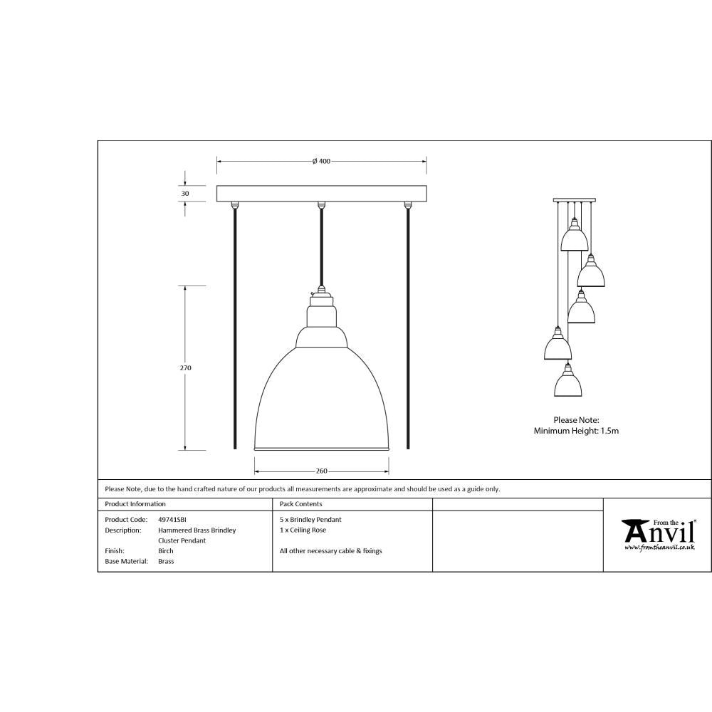 From The Anvil - Hammered Brass Brindley Cluster Pendant in Birch | Sku. 49741SBI | Trade Door Handles.