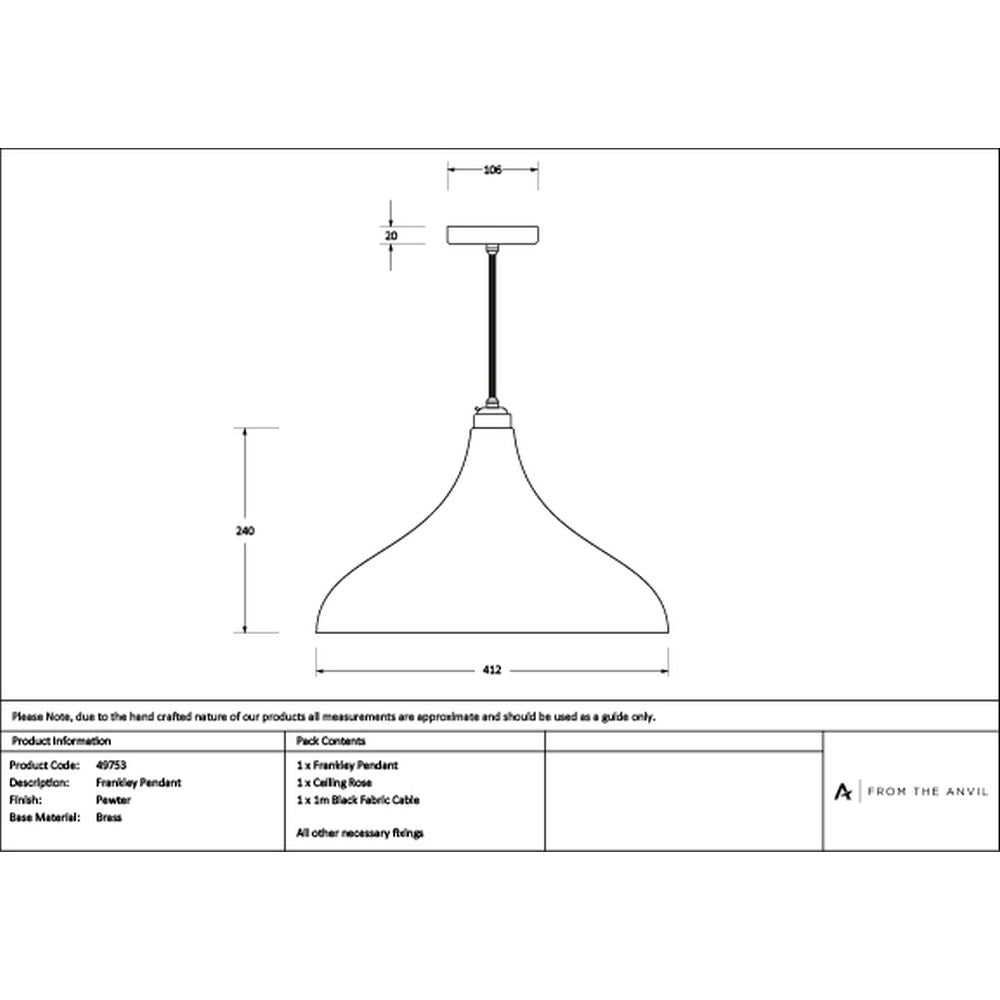 High quality images of the From The Anvil - Pewter Frankley Pendant | Sku. Anvil-49753 | available to order from Trade Door Handles, quick delivery at discounted prices.