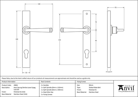 From The Anvil - Polished Marine SS (316) Avon Slimline Lever Espag. Lock Set | Sku. 49801 | Trade Door Handles.