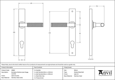 From The Anvil - Satin Marine SS (316) Brompton Slimline Espag. Lock Set | Sku. 49802 | Trade Door Handles.