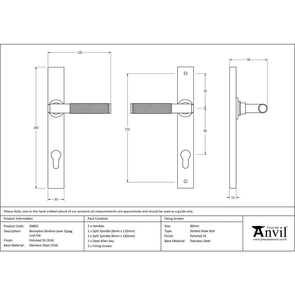 From The Anvil - Polished Marine SS (316) Brompton Slimline Espag. Lock Set | Sku. 49803 | Trade Door Handles.