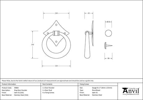 From The Anvil - Satin Marine SS (316) Ring Door Knocker | Sku. 49804 | Trade Door Handles.