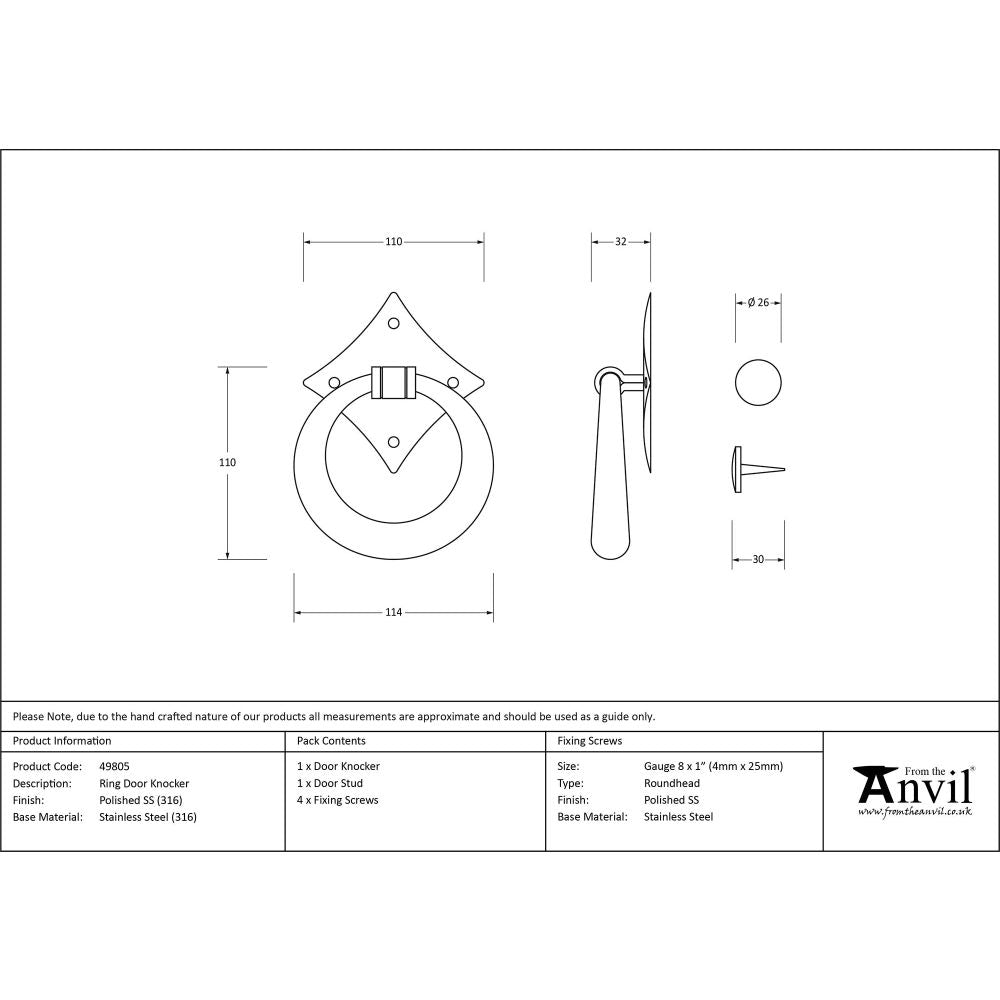 From The Anvil - Polished Marine SS (316) Ring Door Knocker | Sku. 49805 | Trade Door Handles.