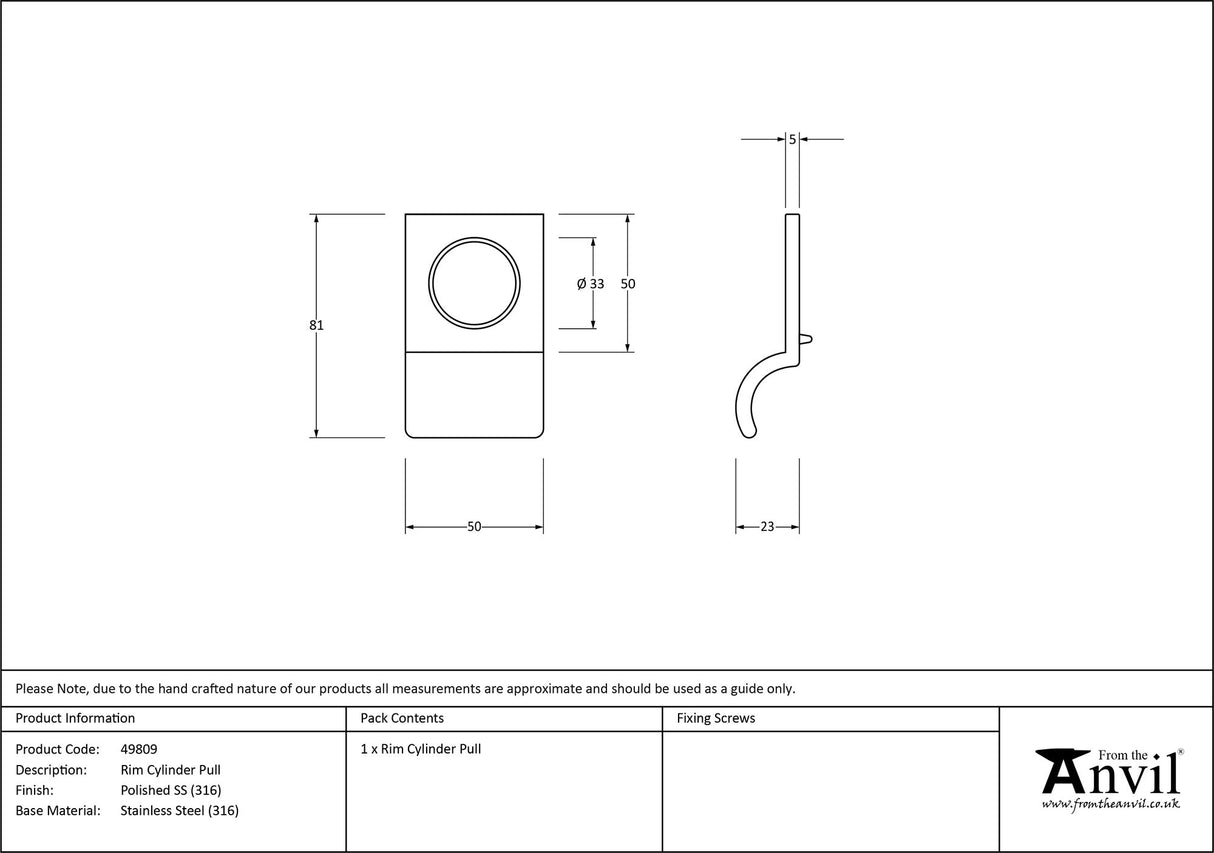 From The Anvil - Polished Marine SS (316) Rim Cylinder Pull | Sku. 49809 | Trade Door Handles.