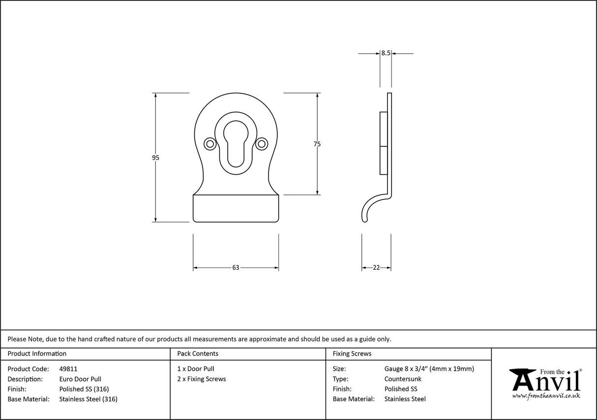 From The Anvil - Polished Marine SS (316) Euro Door Pull | Sku. 49811 | Trade Door Handles.