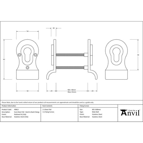 From The Anvil - Polished Marine SS (316) 50mm Euro Door Pull (Back to Back fixings) | Sku. 49813 | Trade Door Handles.