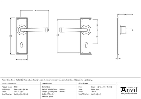 From The Anvil - Satin Marine SS (316) Avon Lever Lock Set | Sku. 49824 | Trade Door Handles.