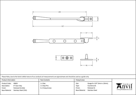 From The Anvil - Polished Marine SS (316) 8" Avon Stay | Sku. 49835 | Trade Door Handles.