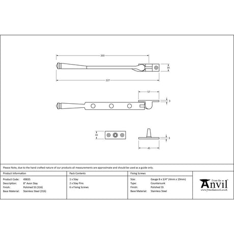 From The Anvil - Polished Marine SS (316) 8" Avon Stay | Sku. 49835 | Trade Door Handles.