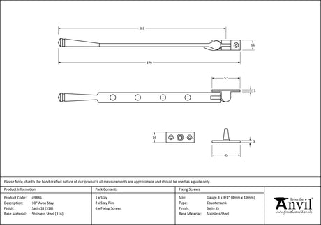 From The Anvil - Satin Marine SS (316) 10" Avon Stay | Sku. 49836 | Trade Door Handles.