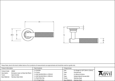 From The Anvil - Satin Marine SS (316) Brompton Lever on Rose Set (Plain) | Sku. 49840 | Trade Door Handles.