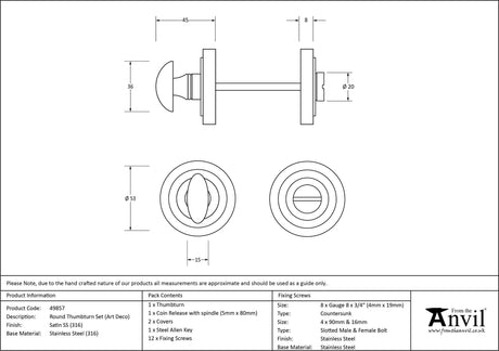 From The Anvil - Satin Marine SS (316) Round Thumbturn Set (Art Deco) | Sku. 49857 | Trade Door Handles.