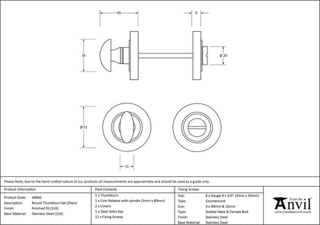 From The Anvil - Polished Marine SS (316) Round Thumbturn Set (Plain) | Sku. 49860 | Trade Door Handles.