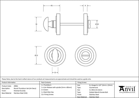 From The Anvil - Polished Marine SS (316) Round Thumbturn Set (Art Deco) | Sku. 49861 | Trade Door Handles.