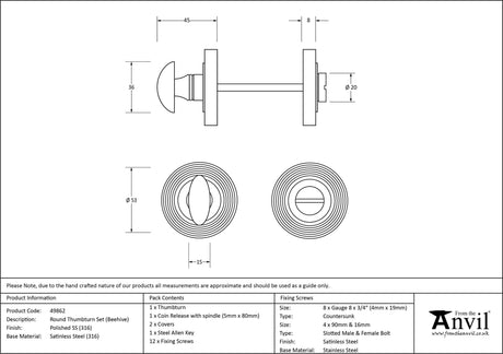 From The Anvil - Polished Marine SS (316) Round Thumbturn Set (Beehive) | Sku. 49862 | Trade Door Handles.