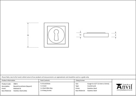 From The Anvil - Polished Marine SS (316) Round Escutcheon (Square) | Sku. 49871 | Trade Door Handles.
