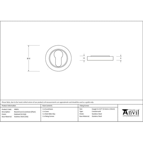 From The Anvil - Polished Marine SS (316) Round Euro Escutcheon (Plain) | Sku. 49876 | Trade Door Handles.
