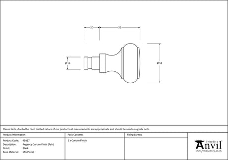 From The Anvil - Black Regency Curtain Finial (pair) | Sku. 49897 | Trade Door Handles.