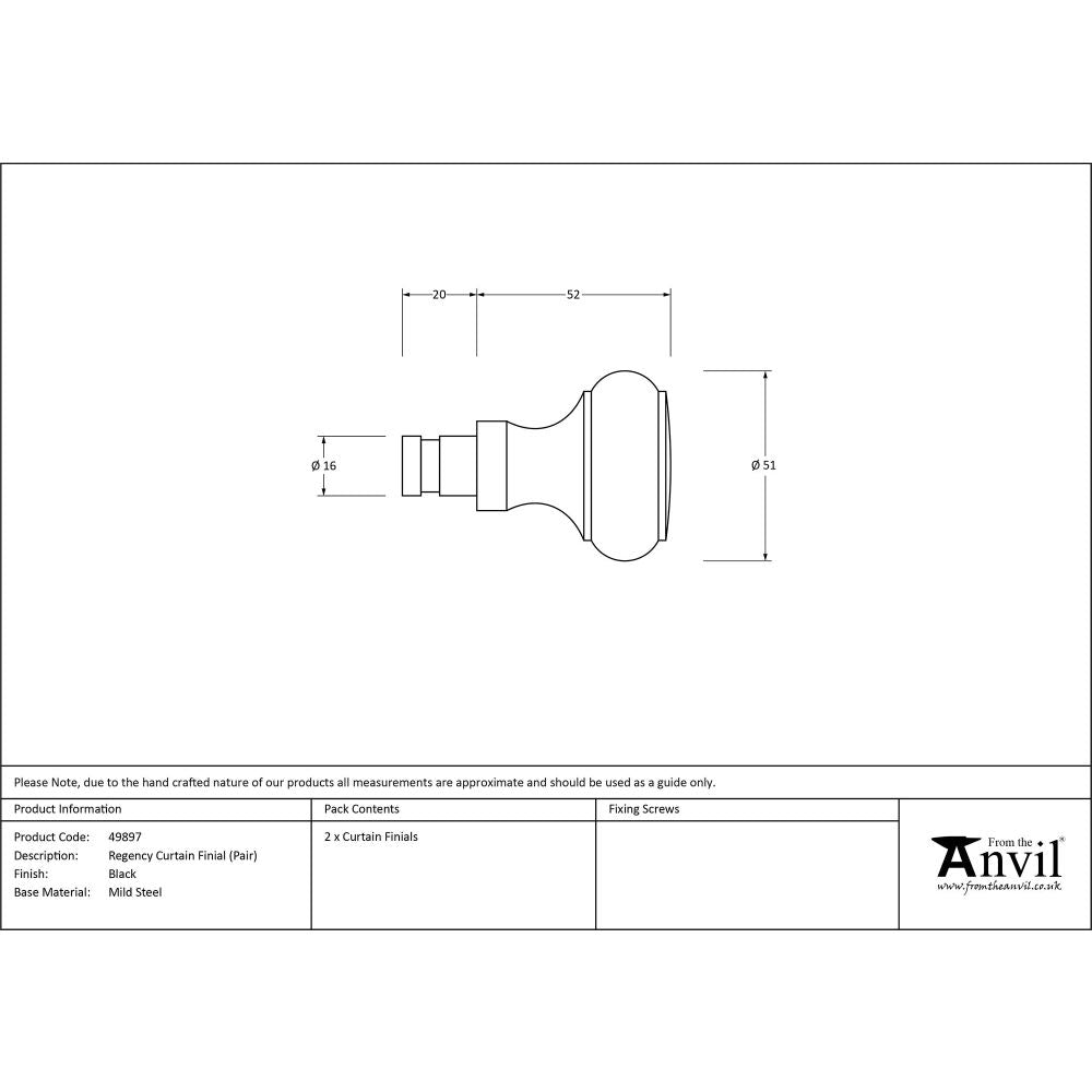 From The Anvil - Black Regency Curtain Finial (pair) | Sku. 49897 | Trade Door Handles.