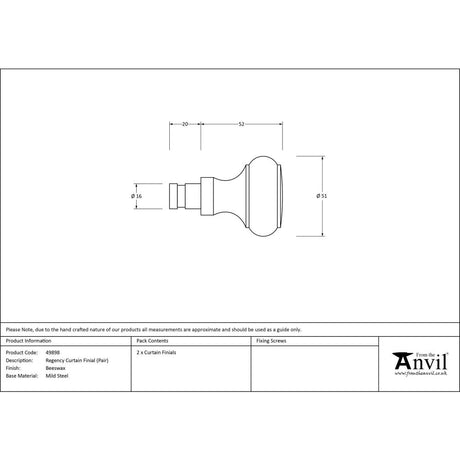 From The Anvil - Beeswax Regency Curtain Finial (pair) | Sku. 49898 | Trade Door Handles.