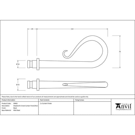 From The Anvil - Black Shepherd's Crook Curtain Finial (pair) | Sku. 49902 | Trade Door Handles.