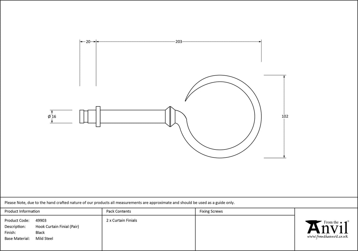 From The Anvil - Black Hook Curtain Finial (pair) | Sku. 49903 | Trade Door Handles.