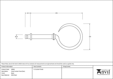 From The Anvil - Black Hook Curtain Finial (pair) | Sku. 49903 | Trade Door Handles.