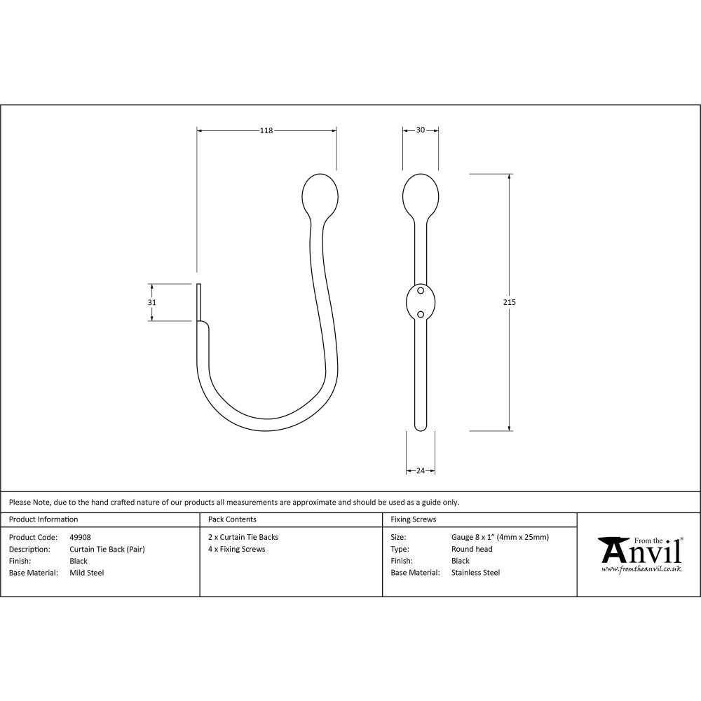 From The Anvil - Black Curtain Tie Back (pair) | Sku. 49908 | Trade Door Handles.