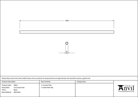 From The Anvil - Black 1m Curtain Pole | Sku. 49911 | Trade Door Handles.