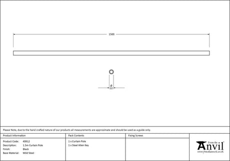 From The Anvil - Black 1.5m Curtain Pole | Sku. 49912 | Trade Door Handles.