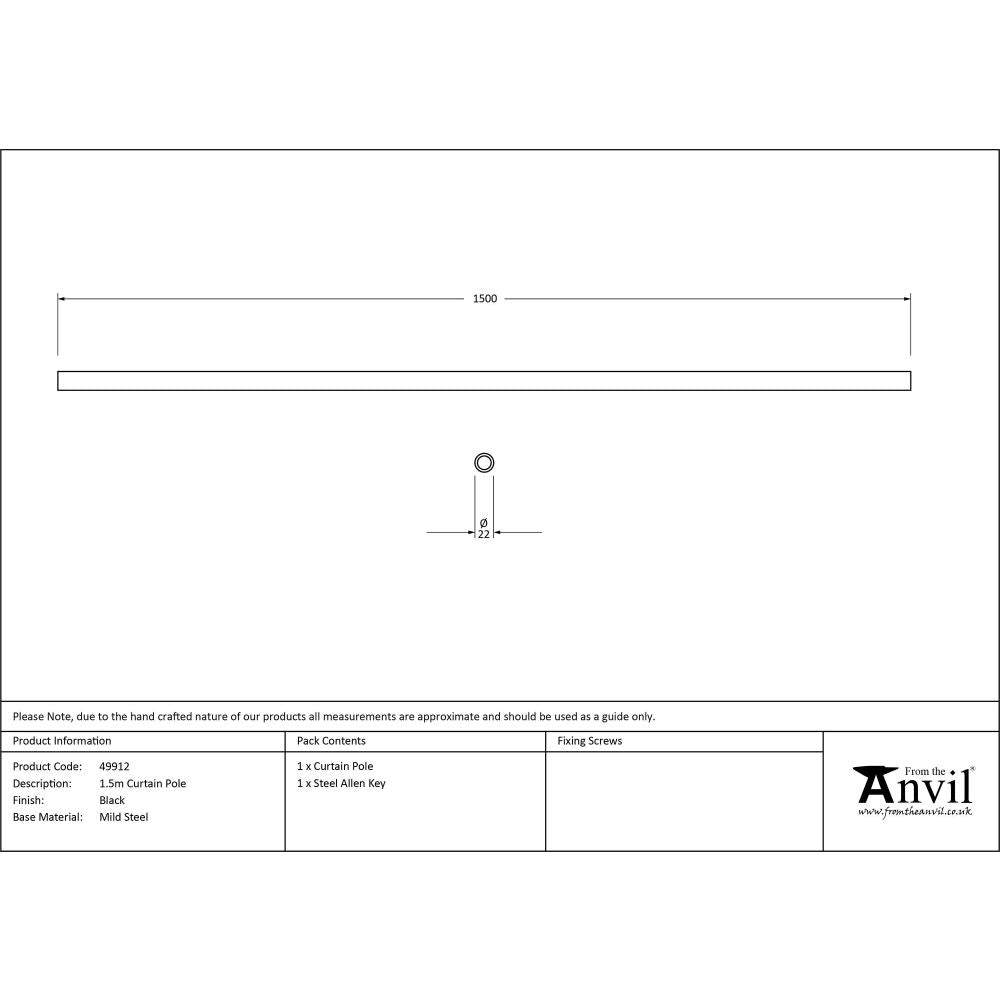 From The Anvil - Black 1.5m Curtain Pole | Sku. 49912 | Trade Door Handles.