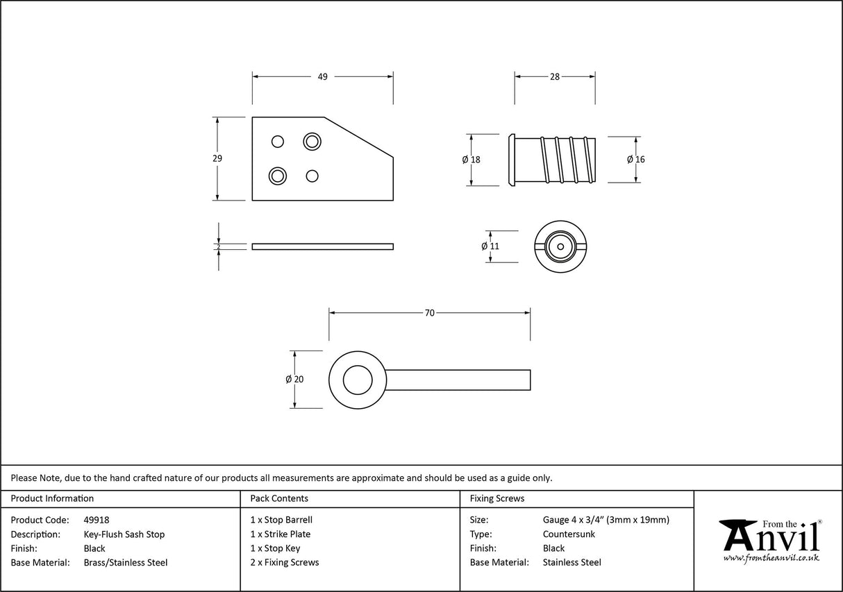 From The Anvil - Black Key-Flush Sash Stop | Sku. 49918 | Trade Door Handles.