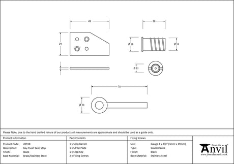 From The Anvil - Black Key-Flush Sash Stop | Sku. 49918 | Trade Door Handles.