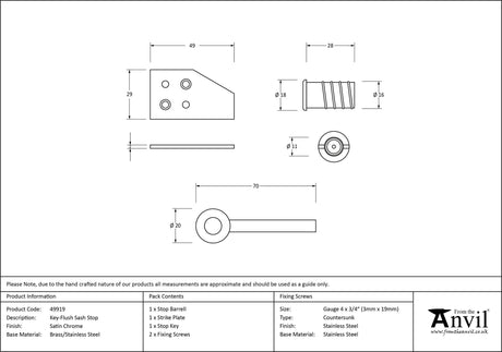 From The Anvil - Satin Chrome Key-Flush Sash Stop | Sku. 49919 | Trade Door Handles.